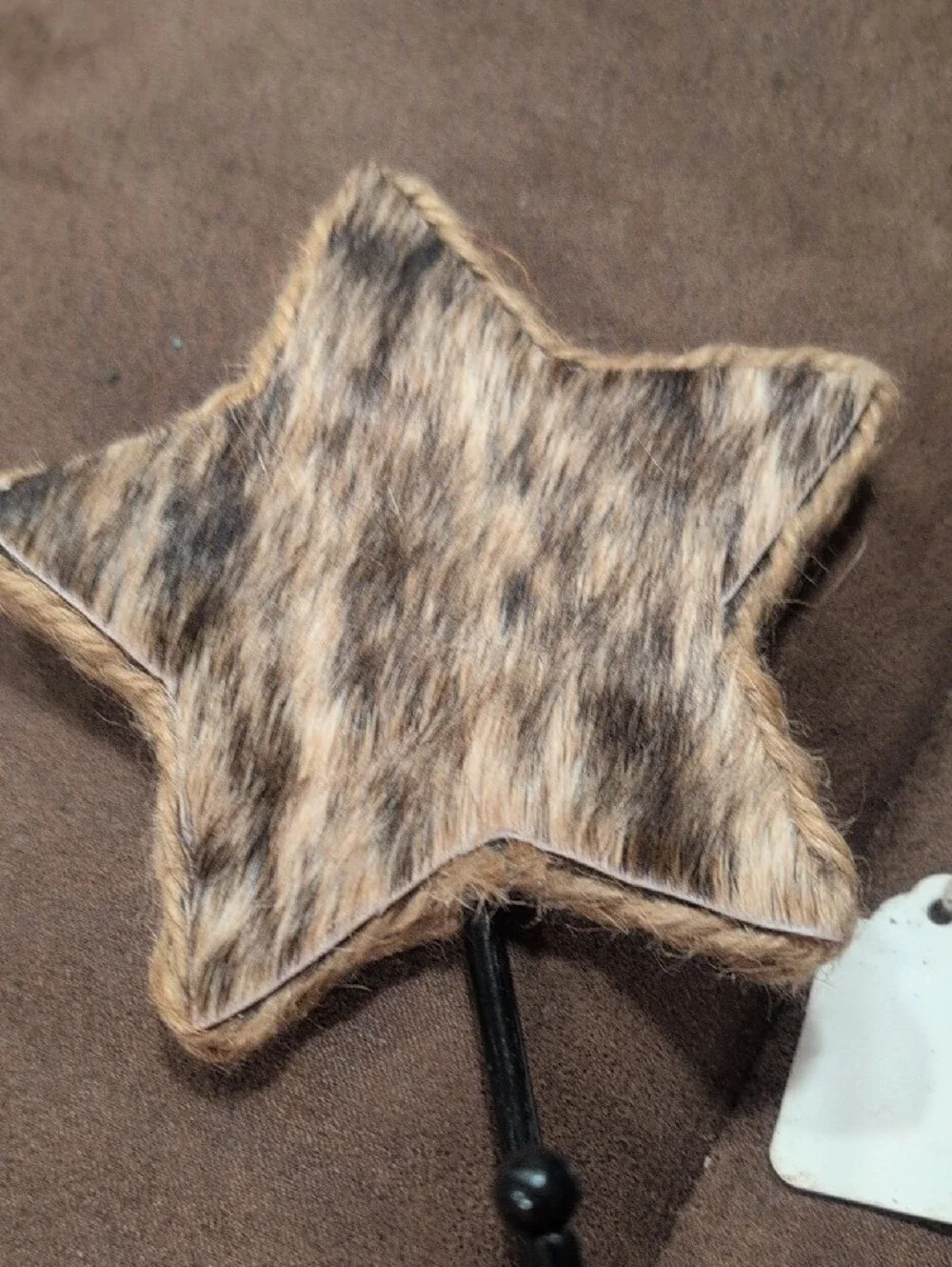 Set of 3 Rustic Star Wall Hooks - Brown Hide
